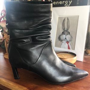 Stuart Weitzman black lambskin leather bootie